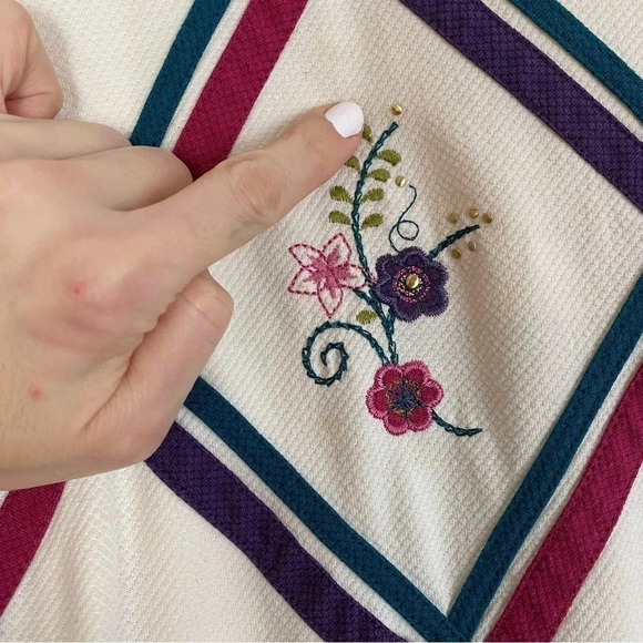 Vintage 90s Granny Top Sweatshirt Tunic Shirt Womens XL Embroidered Floral - Picture 13 of 14